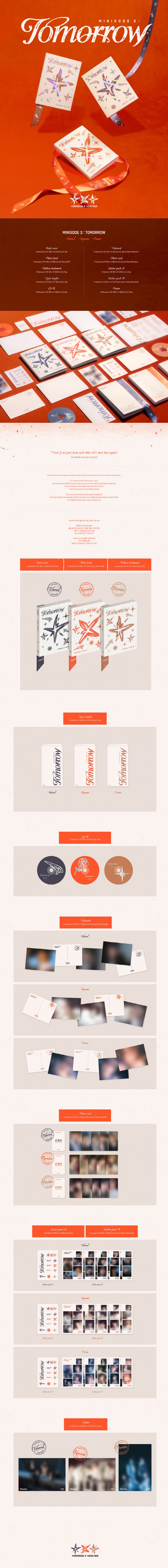 1 CD
1 Photo Book (144 pages)
1 Ribbon Bookmark
1 Lyric Leaflet
1 Postcard (random out of 5 types)
1 Photo Card (random ou...