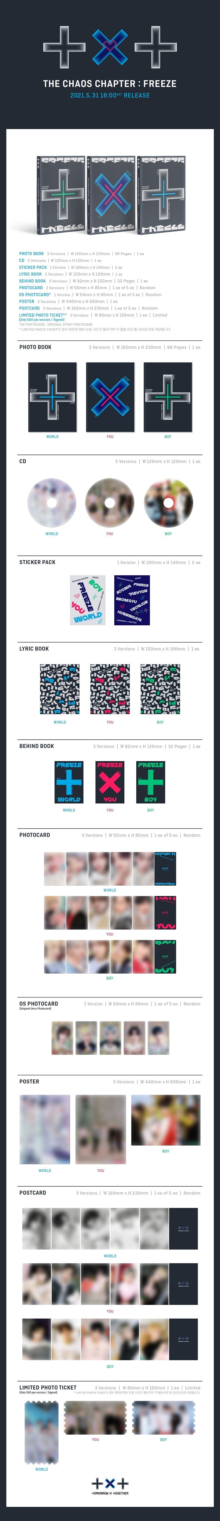 1 CD
1 Photo Book (88 pages)
2 Sticker Packs
1 Lyrics Book
1 Behind Book
1 Photo Card (random out of 5 types per version)
...